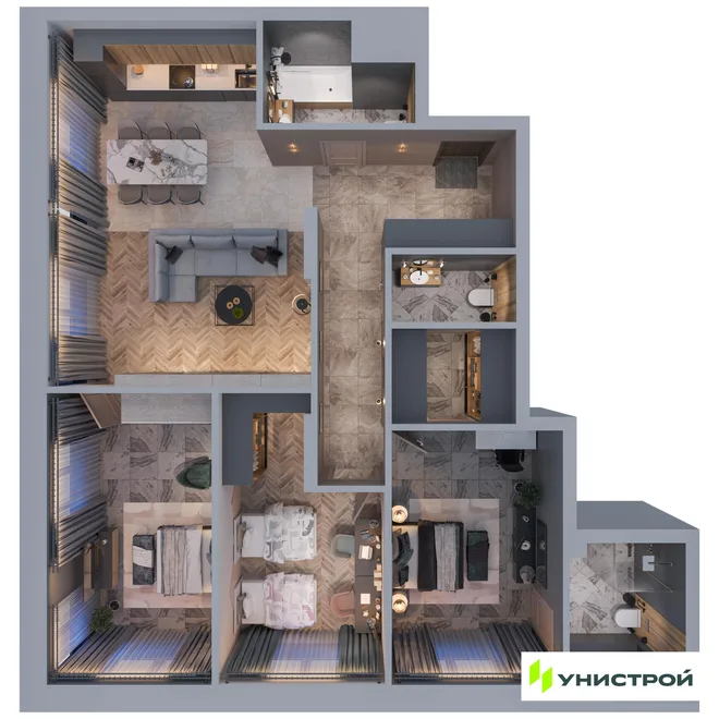 Планировка 3-комн. квартира, 101.99 м² ЖК «ART City» Планировка 3-комн. квартира, 101.99 м² ЖК «ART City»