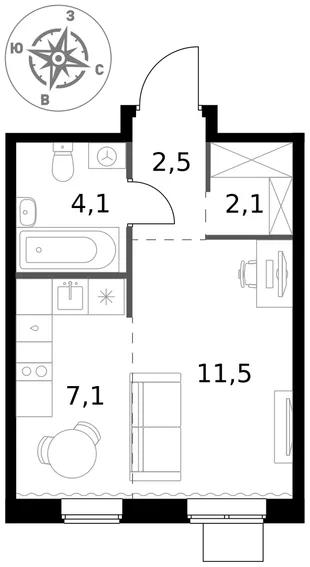 Квартира Студия, 27.3 м² ЖК «1-й Ясеневский» Фото 1