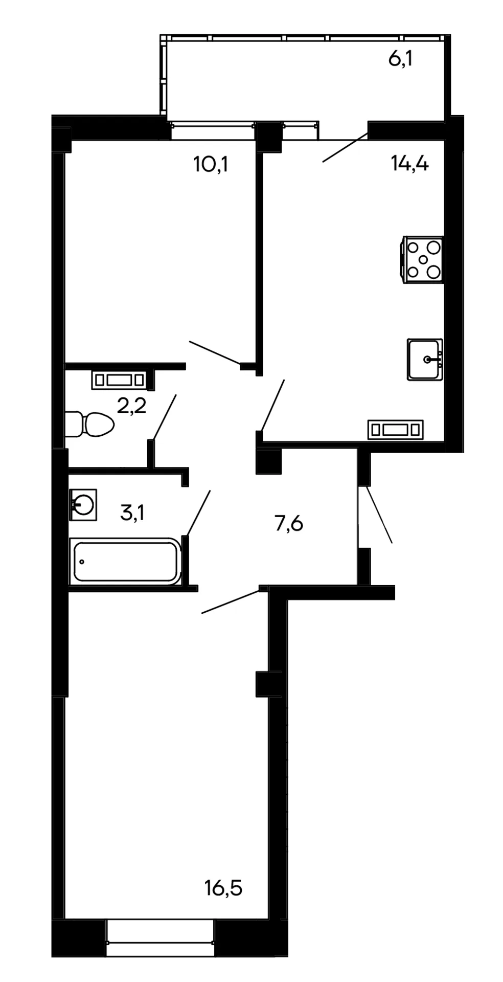 Планировка 2-комн. квартира, 60 м² ЖК «Доброгород»