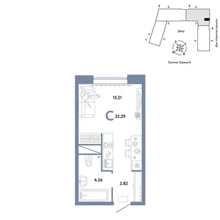 Планировка Студия, 22.29 м² ЖК «Микрорайон Домашний»