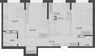 Планировка 3-комн. квартира, 74.23 м² ЖК «Светский лес»
