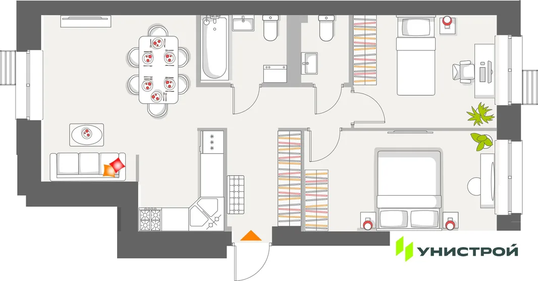 Планировка 3-комн. квартира, 59.74 м² ЖК «Атмосфера»