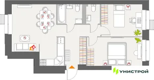 Планировка 3-комн. квартира, 59.74 м² ЖК «Атмосфера»
