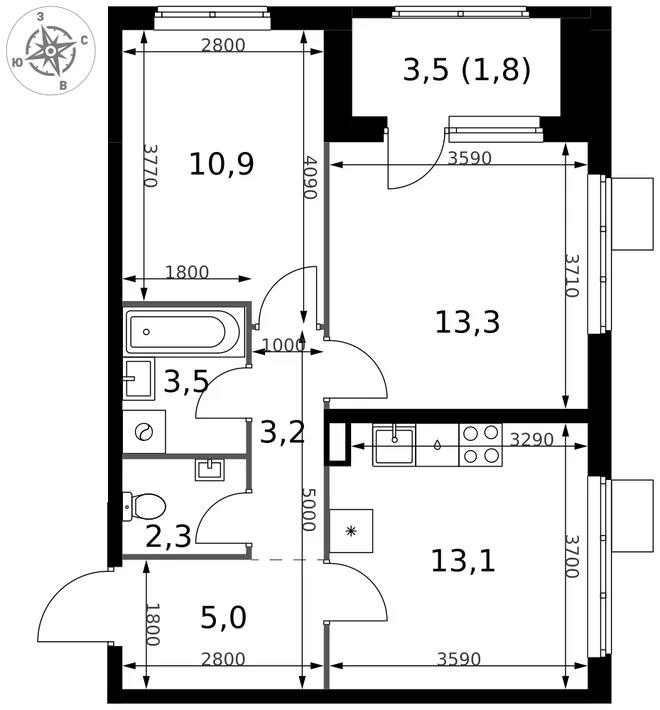 Планировка 2-комн. квартира, 53.1 м² ЖК «1-й Химкинский» Планировка 2-комн. квартира, 53.1 м² ЖК «1-й Химкинский»