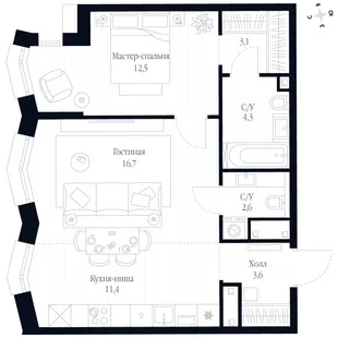 Квартира 2-комн. квартира, 54.2 м² ЖК «Фордевинд» Фото 1 Квартира 2-комн. квартира, 54.2 м² ЖК «Фордевинд» Фото 1