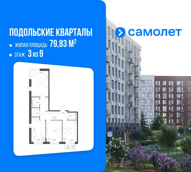Планировка 3-комн. квартира, 79.83 м² ЖК «Подольские кварталы» Планировка 3-комн. квартира, 79.83 м² ЖК «Подольские кварталы»