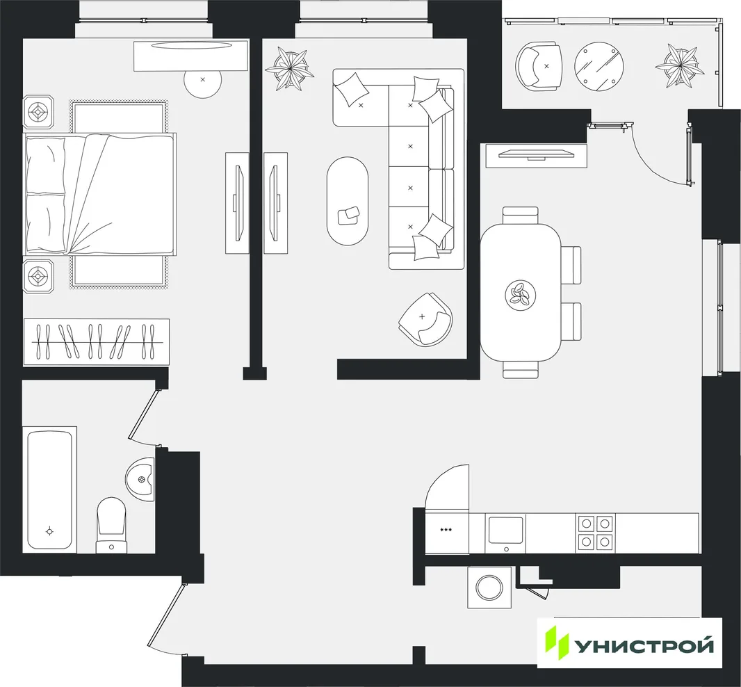 Планировка 1-комн. квартира, 69.1 м² ЖК «Уникум на Ленинском»