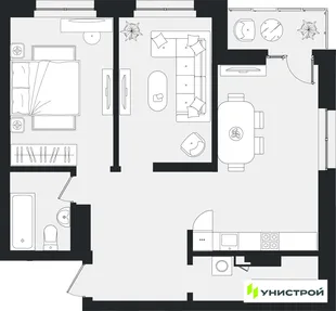 Планировка 1-комн. квартира, 69.1 м² ЖК «Уникум на Ленинском»