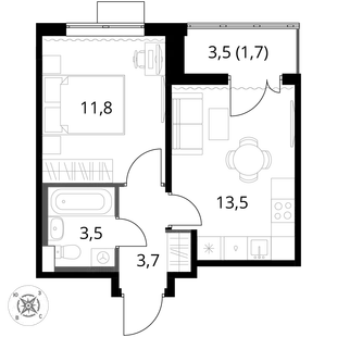 Квартира 1-комн. квартира, 34.2 м² ЖК «1-й Шереметьевский» Фото 1