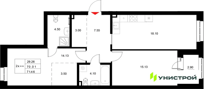 Планировка 2-комн. квартира, 71.46 м² ЖК «Уникод на Технической» Планировка 2-комн. квартира, 71.46 м² ЖК «Уникод на Технической»