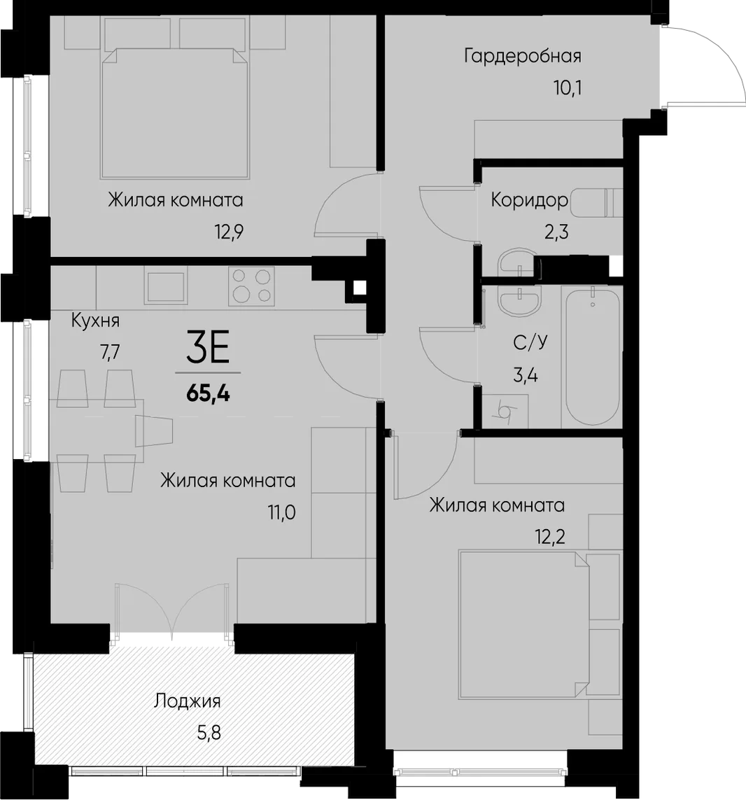 Планировка 3-комн. квартира, 65.4 м² ЖК «Васильевский остров»