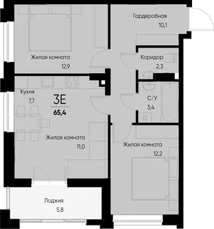 Планировка 3-комн. квартира, 65.4 м² ЖК «Васильевский остров»