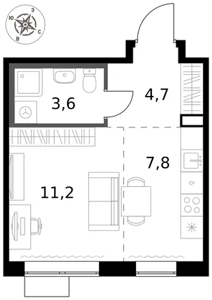Квартира Студия, 27.3 м² ЖК «1-й Саларьевский» Фото 1