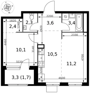 Планировка 2-комн. квартира, 45.2 м² ЖК «1-й Химкинский»