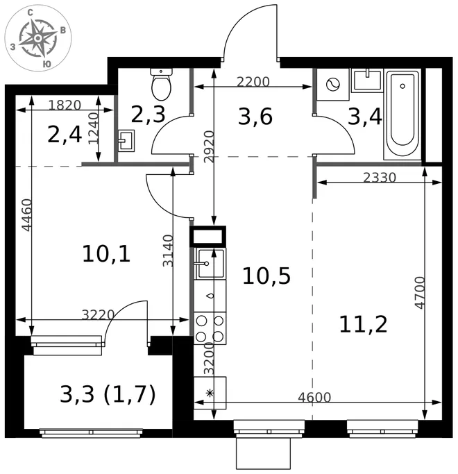Планировка 2-комн. квартира, 45.2 м² ЖК «1-й Химкинский» Планировка 2-комн. квартира, 45.2 м² ЖК «1-й Химкинский»