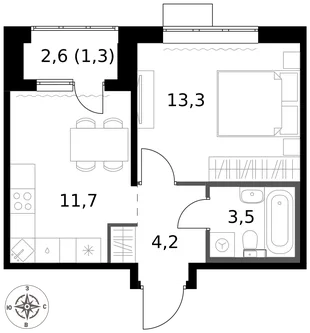 Квартира 1-комн. квартира, 34 м² ЖК «1-й Саларьевский» Фото 1 Квартира 1-комн. квартира, 34 м² ЖК «1-й Саларьевский» Фото 1