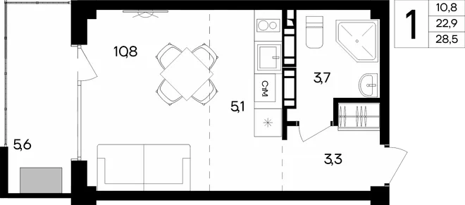 Планировка 1-комн. квартира, 28.5 м² Апарт-комплекс «Альморе» Планировка 1-комн. квартира, 28.5 м² Апарт-комплекс «Альморе»