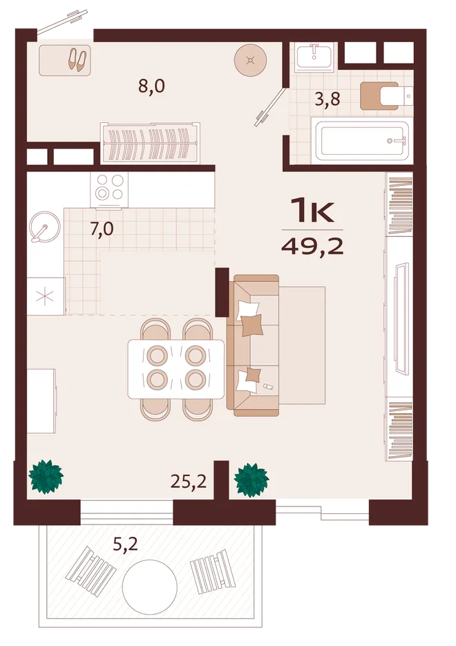 Планировка 1-комн. квартира, 49.2 м² ЖК «Роялта» Планировка 1-комн. квартира, 49.2 м² ЖК «Роялта»
