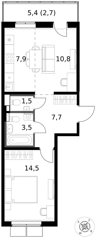 Квартира 2-комн. квартира, 48.6 м² ЖК «1-й Южный» Фото 1 Квартира 2-комн. квартира, 48.6 м² ЖК «1-й Южный» Фото 1