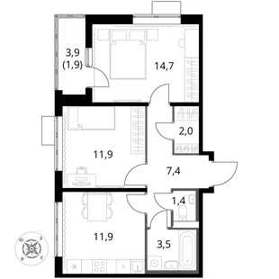 Квартира 2-комн. квартира, 54.7 м² ЖК «1-й Шереметьевский» Фото 1 Квартира 2-комн. квартира, 54.7 м² ЖК «1-й Шереметьевский» Фото 1