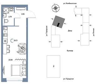 Планировка Студия, 29.71 м² ЖК «Уральский сад»