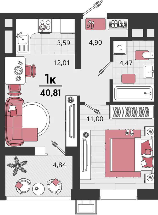 Планировка 2-комн. квартира, 40.81 м² ЖК «Родные просторы» Планировка 2-комн. квартира, 40.81 м² ЖК «Родные просторы»