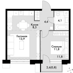 Квартира 2-комн. квартира, 43.5 м² ЖК «Флагман» Фото 1 Квартира 2-комн. квартира, 43.5 м² ЖК «Флагман» Фото 1