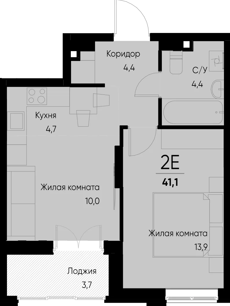 Планировка 2-комн. квартира, 41.1 м² ЖК «Васильевский остров»