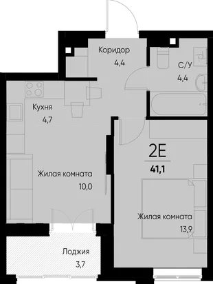 Планировка 2-комн. квартира, 41.1 м² ЖК «Васильевский остров»