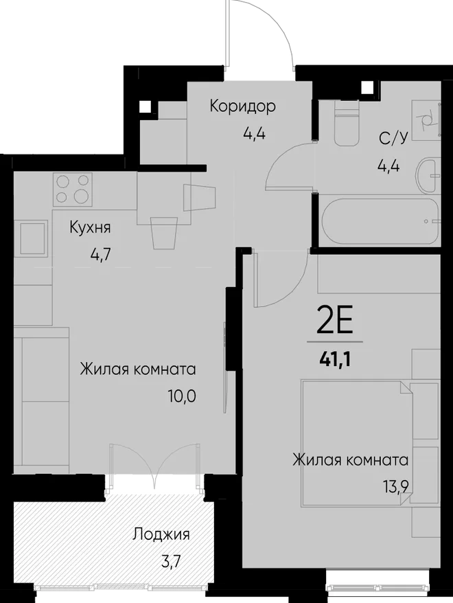 Планировка 2-комн. квартира, 41.1 м² ЖК «Васильевский остров» Планировка 2-комн. квартира, 41.1 м² ЖК «Васильевский остров»