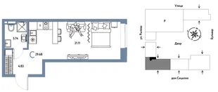 Планировка Студия, 29.68 м² ЖК «Остров-сад»