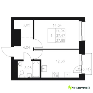 Планировка 1-комн. квартира, 37.88 м² ЖК «Statum»