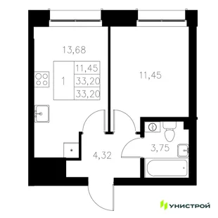 Планировка 1-комн. квартира, 33.2 м² ЖК «Statum»