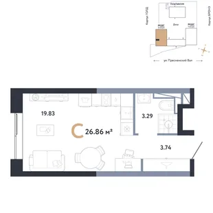 Планировка Студия, 26.86 м² ЖК «Репаблик»