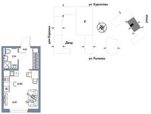 Планировка Студия, 23.03 м² ЖК «Остров-сад»