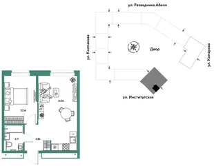 Планировка 2-комн. квартира, 43.07 м² ЖК «Страна.Парковая»