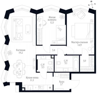 Квартира 3-комн. квартира, 75.8 м² ЖК «Фордевинд» Фото 1 Квартира 3-комн. квартира, 75.8 м² ЖК «Фордевинд» Фото 1