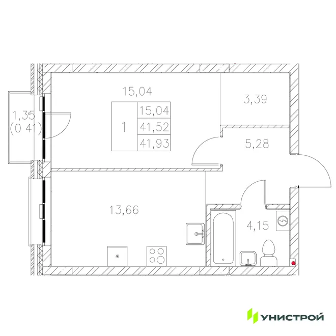 Планировка 1-комн. квартира, 41.93 м² ЖК «Statum» Планировка 1-комн. квартира, 41.93 м² ЖК «Statum»