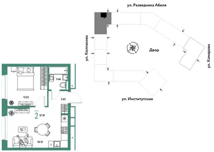 Планировка 2-комн. квартира, 37.91 м² ЖК «Страна.Парковая»