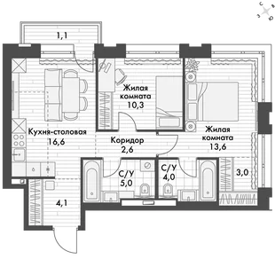 Квартира 2-комн. квартира, 62.8 м² ЖК «Философия» Фото 1 Квартира 2-комн. квартира, 62.8 м² ЖК «Философия» Фото 1