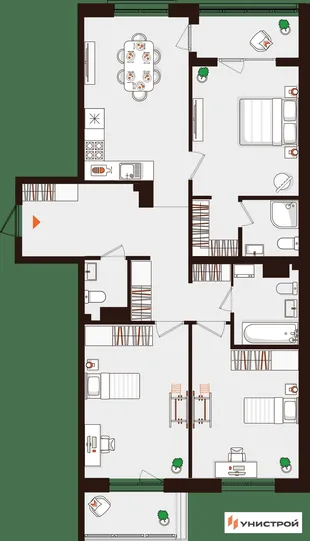 Планировка 3-комн. квартира, 89.93 м² ЖК «Лисино»