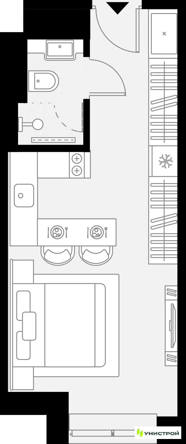 Планировка 1-комн. квартира, 22.06 м² ЖК «YES Горки»