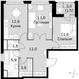 Квартира 2-комн. квартира, 61.1 м² ЖК «Sky Garden» Фото 1 Квартира 2-комн. квартира, 61.1 м² ЖК «Sky Garden» Фото 1