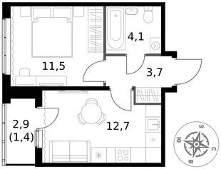 Квартира 1-комн. квартира, 33.4 м² ЖК «1-й Ясеневский» Фото 1