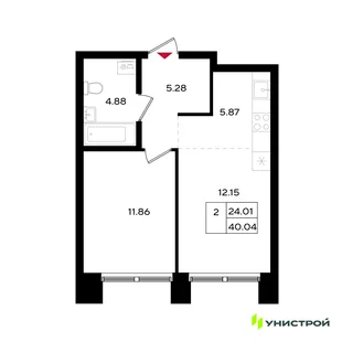Планировка 2-комн. квартира, 40.04 м² ЖК «Уникум на Энгельса»
