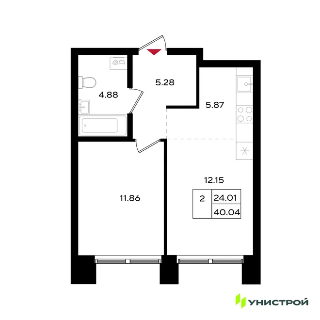 Планировка 2-комн. квартира, 40.04 м² ЖК «Уникум на Энгельса» Планировка 2-комн. квартира, 40.04 м² ЖК «Уникум на Энгельса»