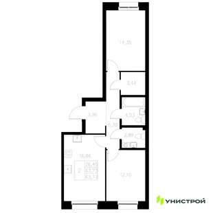 Планировка 2-комн. квартира, 63.73 м² ЖК «Statum»