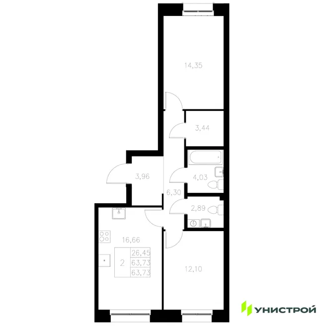 Планировка 2-комн. квартира, 63.73 м² ЖК «Statum» Планировка 2-комн. квартира, 63.73 м² ЖК «Statum»