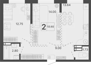 Планировка 2-комн. квартира, 53.92 м² ЖК «Светский лес»