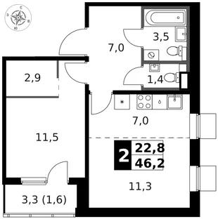 Квартира 2-комн. квартира, 47.1 м² ЖК «1-й Ясеневский» Фото 1 Квартира 2-комн. квартира, 47.1 м² ЖК «1-й Ясеневский» Фото 1
